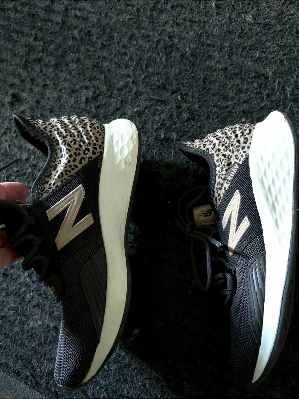 New Balance Women’s Black with tan Leopard Accent Athletic Sneakers